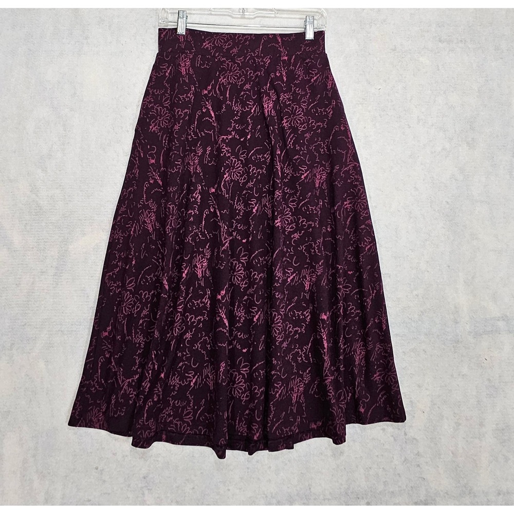 Pact Skirt S Midi flare A-Line Floral Garden Stretch High Rise Purple Jersey - Picture 1 of 7